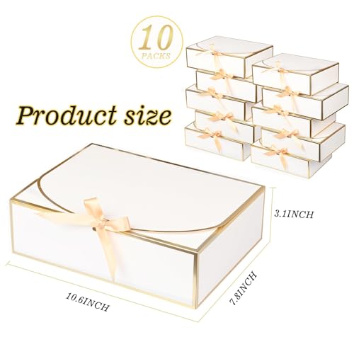 10Pack White Gift Boxes, 10.6x7.8x3.1Inch Bridesmaid Proposal Box with Ribbons, Gift Boxes with Lids for Presents, Mother'...
