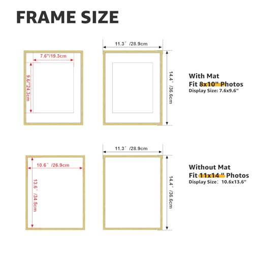 Giftgarden 11x14 Picture Frame Gold, Metal Photo Frame Display Pictures 8x10 with Mat or 11x14 Without Mat, Vertical or Ho...