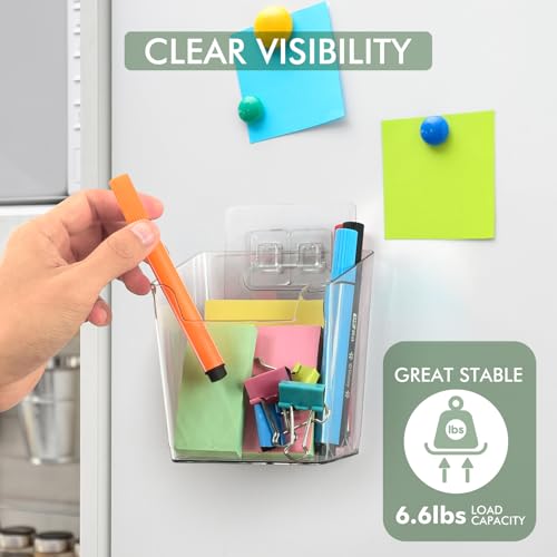 Clear Adhesive Wall Storage Bins, 4 Pack Cabinet Door Organizer Holders, Hanging Wall Mount Pockets, Plastic Cups for Show...