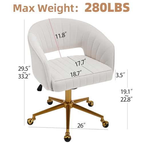 Westice Home Office Desk Chairs, Modern Velvet Rolling Chair, Height Adjustable Swivel Vanity Chair with Golden Base, Ergo...
