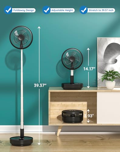 Primevolve Portable Oscillating Standing Fan,Rechargeable Battery Operated USB Floor Table Desk Fan with Remote, Bedroom C...