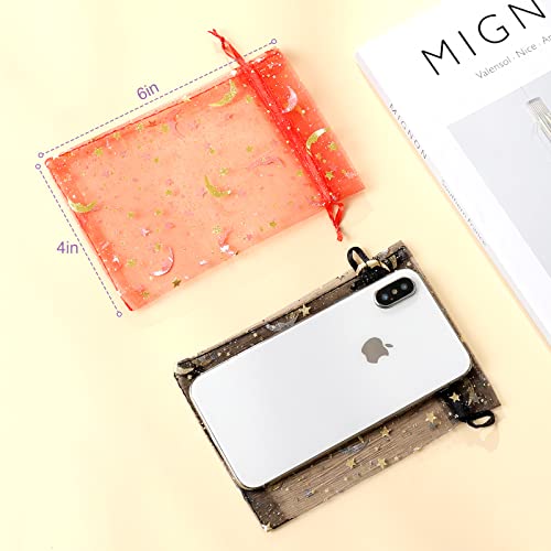 100PCS Moon Star Organza Bags, 4x6" Wedding Favors Bags with Drawstring, Mixed Color Little Mesh Candy Gift Pouches for Pa...