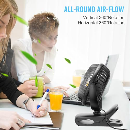 BESKAR Small Clip on Fan, 3 Speeds USB Fans with Strong Airflow, Clip & Desk Fans USB Plug in with Sturdy Clamp - Ultra Qu...