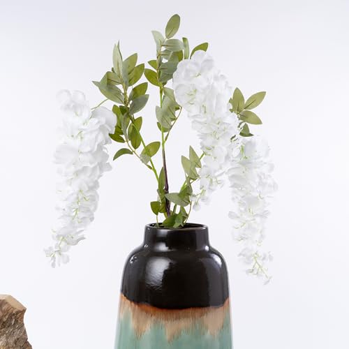 ELITE FLORAL Pack of 24 Artificial White Wisteria Flower Stem – 39" in., Indoor Outdoor Decorative Wedding Flowers with Gr...