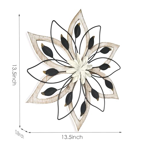 Remenna Whitewash Flowers Wood Wall Decor, Metal Rustic Wall Art Farmhouse Wall Decorations Multiple Floral Hanging Decor ...