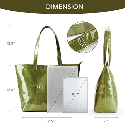 KALIDI PVC Zipper Tote Bag, Jelly Kraft Paper Beach Bag Large Hobo Carry All Travel Shopping Handbag Plastic Shoulder Bag