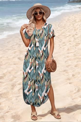 WIHOLL Women's Summer Short Sleeve Dresses Maxi Dress Vacation Beach Sundresses 2026 with Pockets