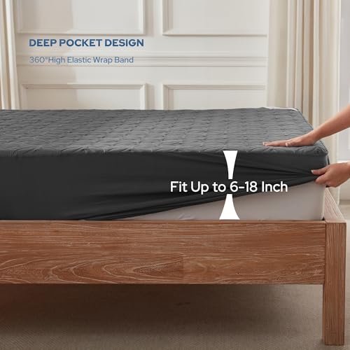 BEDLORE Waterproof Mattress Protector, Queen Size Mattress Pad Noiseless with Deep Pocket 6"-18" Depth, Soft Breathable Di...