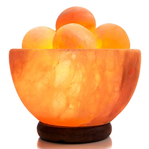 UMAID Himalayan Salt Lamp Bowl with 6 Massage Balls – Dimmable Natural Pink Rock Salt Lamp for Relaxation, Meditation,Yog...