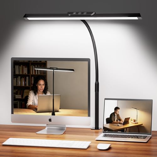LED Desk Lamp for Office Home, Stepless Dimming Architect Desk Light with DC Adapter, Eye-Caring Desk Lamp with Clamp, 25 ...