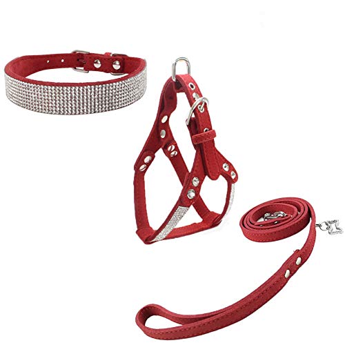 Newtensina Dog Collar & Harness & Lead Sets Fashion Dog Collar Diamante with Harness & Leashes Comfortable Soft Collar Har...
