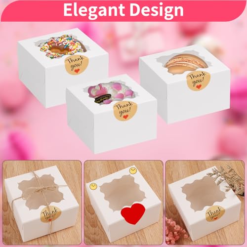 WINKIO 24pcs White Cookie Boxes, 4x4x2.5 Inches Bakery Boxes with Window, for Mini Cake Treat Dessert Pastry Donuts Macaro...