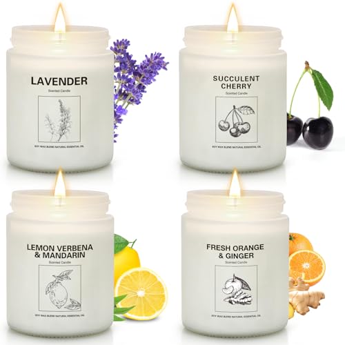 Soy Wax Scented Candle Gift Set, 4 Pack Lavender, Orange & Lemon Scents, Long Lasting Aromatherapy Candles for Home, Relax...