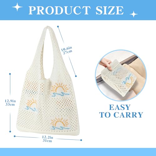 Crochet Beach Tote Bag, Aesthetic Mesh Tote Bag Hippie Bag Knit Bag, Summer Beach Bag for Women