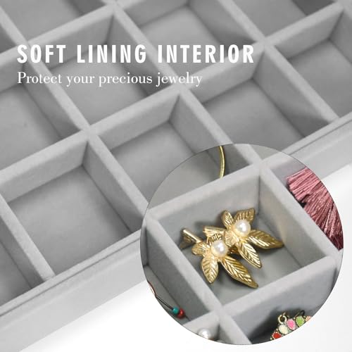 Siveit Velvet Jewelry Tray 48 Grid Jewelry Display Tray Organizer Box with Transparent Lid Rings Earrings Necklaces Pendan...