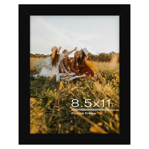 Frametory, 8.5x11 Picture Frame - Solid Wood -Black Molding - Tempered Glass Front, Portrait, Wall Gallery Frame (Black, 1...