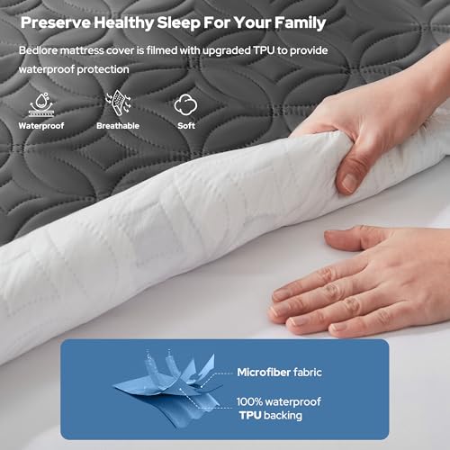 BEDLORE Waterproof Mattress Protector, Queen Size Mattress Pad Noiseless with Deep Pocket 6"-18" Depth, Soft Breathable Di...