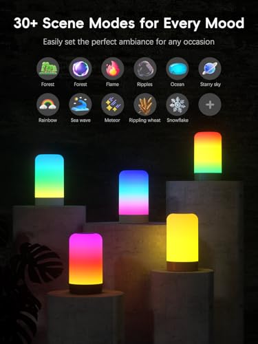 RGBICWW Smart Table Lamp, Touch Bedside Lamp with App Control, LED Desk Lamp with Music Sync, 30+ Scenes & 16M Colors, Col...