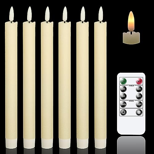 GenSwin Flameless Ivory Taper Candles Flickering with 10-Key Remote, Battery Operated Led Warm 3D Wick Light Window Candle...