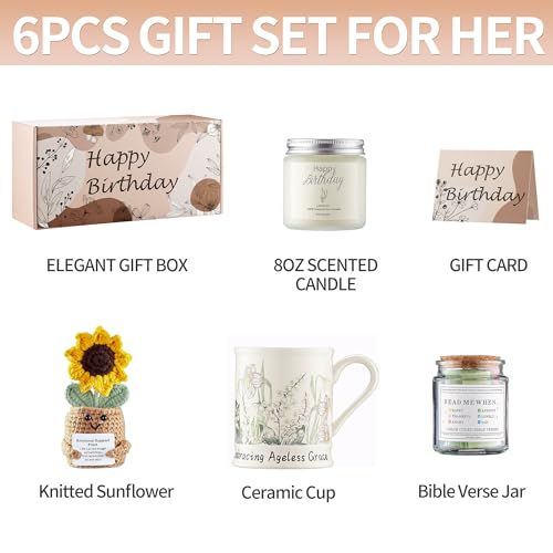 DHYGOTFUR Christian Birthday Gift Set for Women - Ceramic Mug, Bible Verse Jar, Scented Candle, Sunflower & Greeting Card...