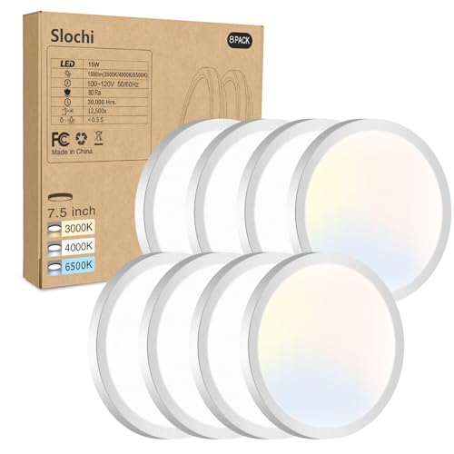 8PACK LED Flush Mount Ceiling Light Fixture, 3000K-4000K-6500K & 100W Equivalent Modern Kitchen Recessed Ceiling Lamp 15W ...