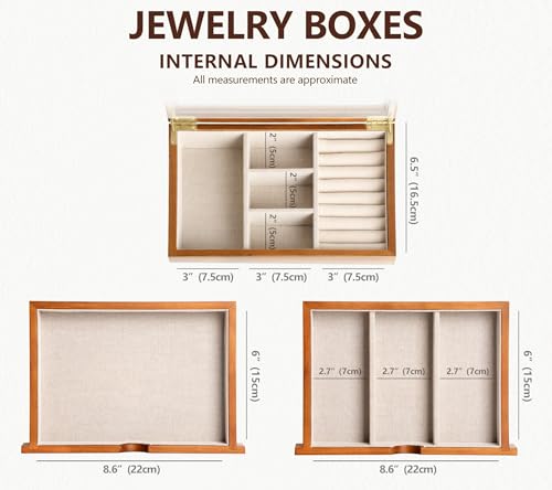 Clasin Home Jewelry Box with Glass Lid, 3 Layer Jewelry Organizer for Women, Solid Wooden Jewelry Box Display for Ring Ear...