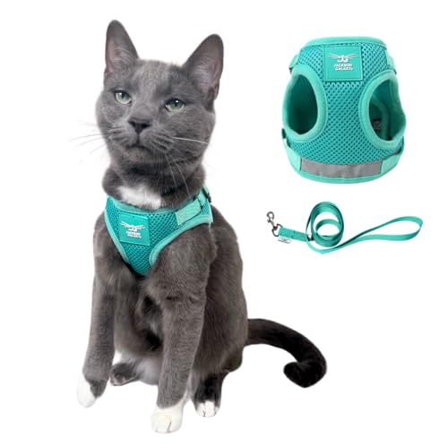 Travel Cat x Jackson Galaxy Harness and Leash Set - Adjustable Fit Mesh Cat Harness with Nylon Leash - Comfort, Escape Pro...