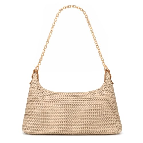 XquiziFit Beach Bags for Women Summer Straw Purse Boho Woven Shoulder Bag Crochet Purse Vacation Tote Handbag