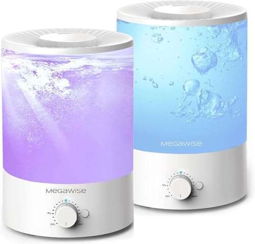 MEGAWISE 2 pack 3.5L Ultrasonic Cool Mist Humidifier – Top-Fill, Essential Oil Diffuser, Quiet Operation, Night Light, Aut...
