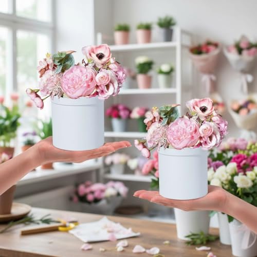 COHEALI Round Flower Box with Lid 5.51 Inch Diameter Floral Arrangement Box for Wedding Proposal Birthday Packaging Set of 2