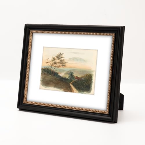 WYNCO 8x10 in Black Wooden Decorative Picture Frame, Ornate Gold Beaded Inner, Matted for 5x7 Photo, Tabletop or Wall Moun...
