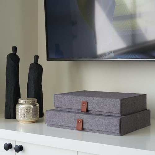 Decorative Photo Storage Boxes with Lids - Set of 2 Beautiful Linen Organizers Are Perfect to Safely Store Your Pictures, ...