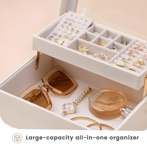 Lolalet Jewelry Box, Clear Window Jewelry Organizer with Drawer for Earrings Bracelets Necklaces Rings, Jewelry Storage fo...