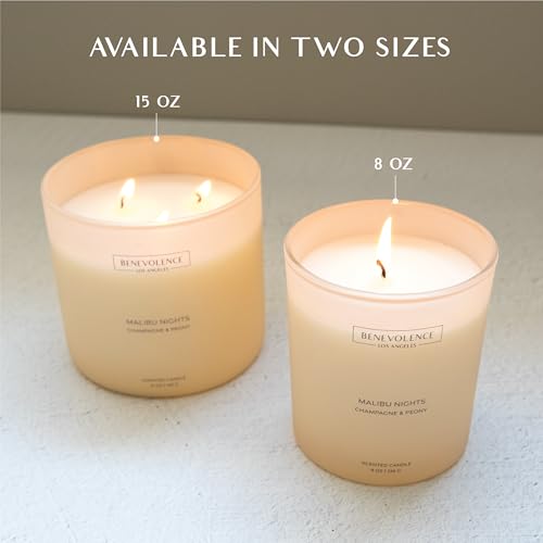 Champagne & Peony – Benevolence LA Scented Candle | 8oz, 45-Hour Burn | Natural Soy Wax, Cotton Wick | Romantic & Elegant ...