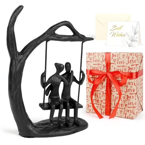 Kresecioo Anniversary Wedding Gifts for Couple/Her - Romantic Couple Statue in Love, Black Metal Figurine Sweet Loving Tog...