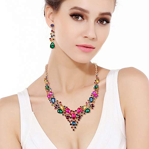 EVER FAITH Bridal Bride Jewelry Set Crystal Flower Leaf Vine Teardrop Wedding Necklace Earrings Sets