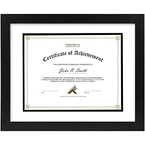 Golden State Art, 11x14 Diploma Frame for 8.5x11 Document & Certificates with Mat, Or 11x14 Without Mat, Real Glass, Doubl...