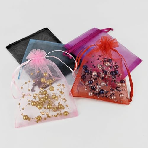CHTUGEM 10 Pcs 3x4 Inch Mix Color Organza Bags with Drawstring - Sheer Jewelry Gift Pouches for Wedding Party Favors, Chri...