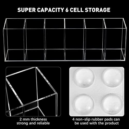 Jetec Acrylic Pen Holder 6 Compartments Makeup Brush Stationery Organizer Pencil Holder for Desk Accessories, Cosmetic Bru...