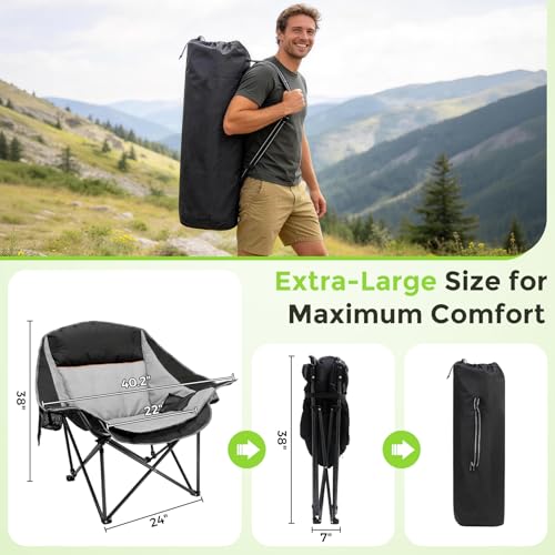 Suteck Oversized Camping Chairs for Adults - Heavy Duty Padded Camping Chair Folding Lawn XL Camp Chair with Cup Holders f...