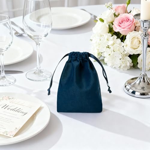 QIANF 12pcs Navy Velvet Drawstring Bags 4x6 inches Small Velvet Cloth Gift Bags Jewelry Pouches for Storage Wedding Party ...