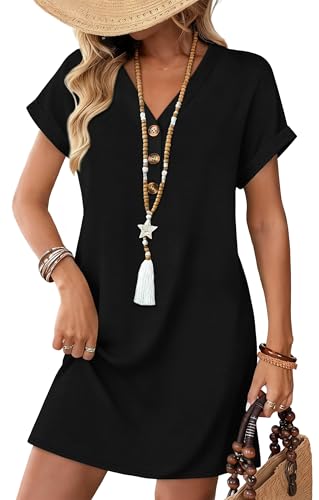 WIHOLL Summer Dresses for Women with Sleeves Midi Dress Button Down Beach Vacation Casual Dresses Fashion Clothing