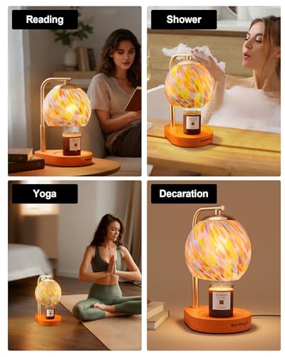 WangshengLe Stained Glass Candle Warmer Lamp with Dimmable 7-Level Brighness, Adjustable Height with 2/4/8H Timer, Home De...