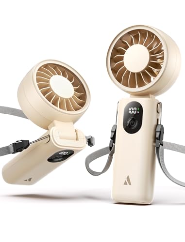Aecooly Mighty Portable Handheld Fan | 20H Max Cooling Time | 3 Flexible Modes | 5 Speeds Wind | Battery Level Display | U...
