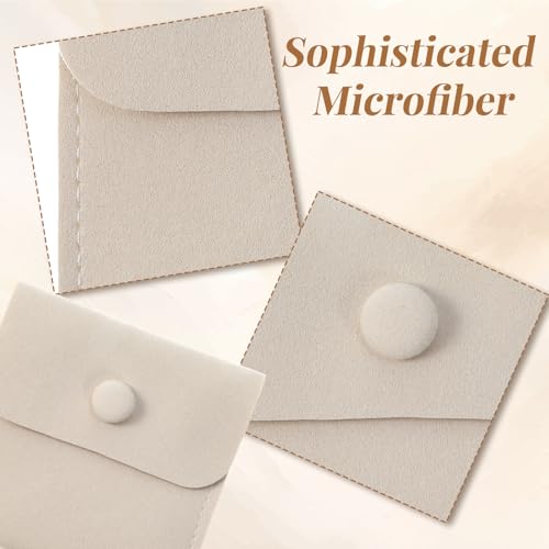 SynHHergyx 10 Pcs Microfiber Jewelry Pouch 3.2"x3.2" Microfiber Jewelry Packaging Bag with Snap Button Luxury Small Gift B...