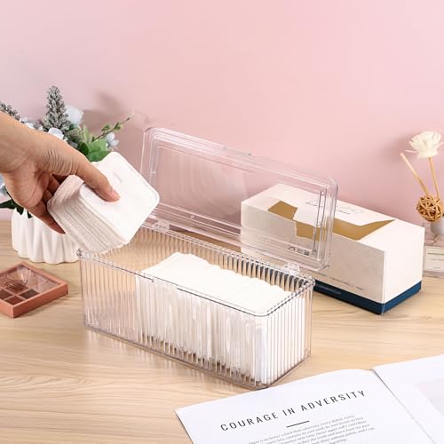 GUSHBIN Plastic Clean Pads Holder Rectangular Pad Dispenser for Makeup Desktop Organizer with Lid for Bathroom Vanity