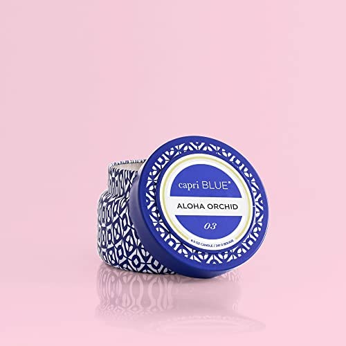 Capri Blue Printed Travel Tin Jar Candle - Luxury Tropical Scented Candles for Home - Long Lasting Soy Wax Blend - Decorat...