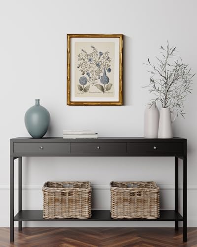 InSimSea Gold Bamboo Framed Canvas Wall Art, Retro Blue Hydrangea Botanical Prints, Antique Flowers Picture Frame with Ma...