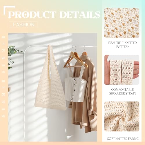 Babelshar Crochet Beach Tote Bag Summer Vacation Hobo Tote Knit Bags for Women Mesh Woven Travel Crochet Purse Aesthetic Bag
