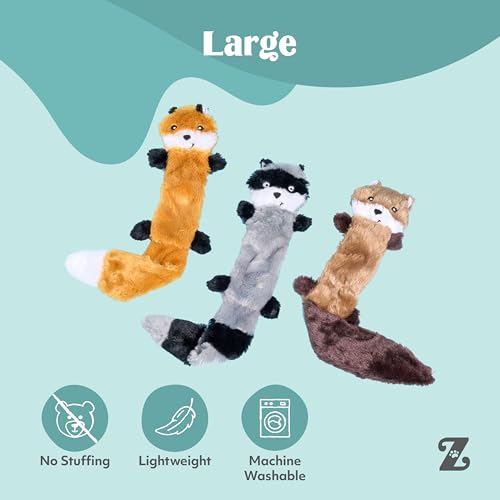 ZippyPaws Skinny Peltz - No Stuffing Dog Toy Pack to Keep Them Busy, for Medium and Large Dogs, Squeaky Pet Toys, Unstuffe...